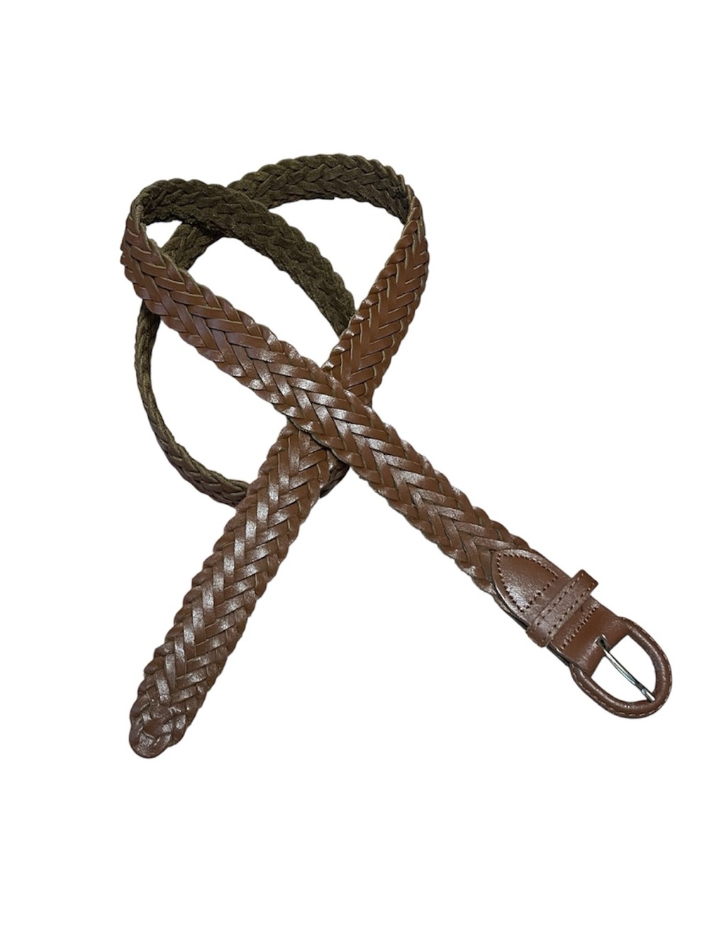 Vintage Womens Split Leather Braided Belt Covered Buckle Brown Size 42" Western